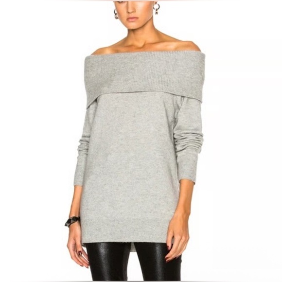 T Alexander Wang Gray Cashmere Wool Off Shoulder Long Sweater/ Tunic Sz Medium - Picture 1 of 15